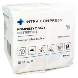 Kompresy z gazy niejałowe 10x10cm 13N 8W 100szt. IntraMED