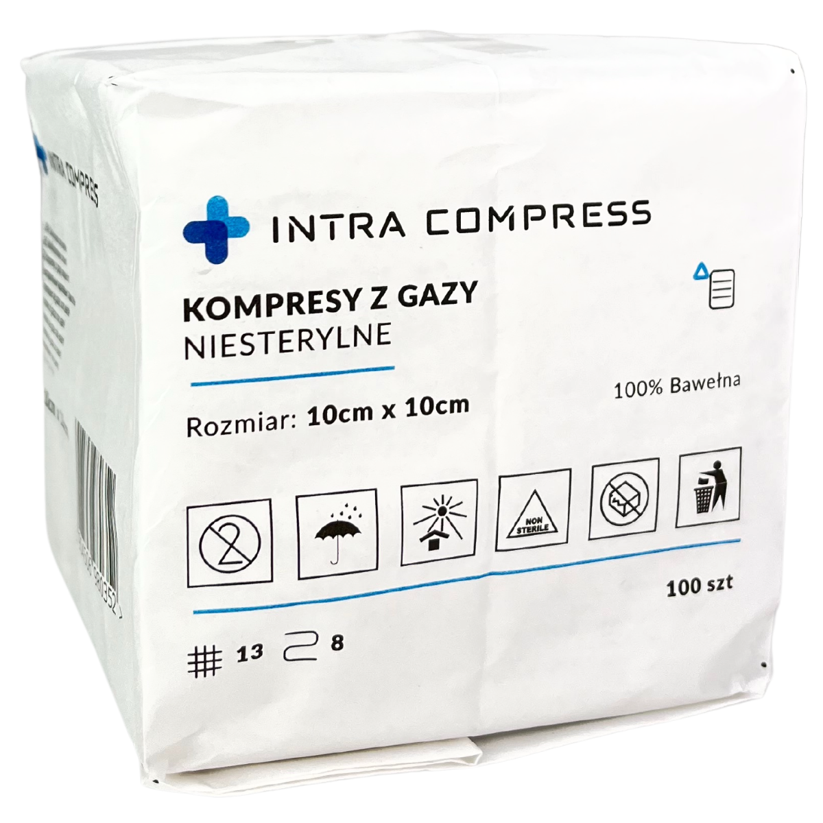Kompresy z gazy niejałowe 10x10cm 13N 8W 100szt. IntraMED