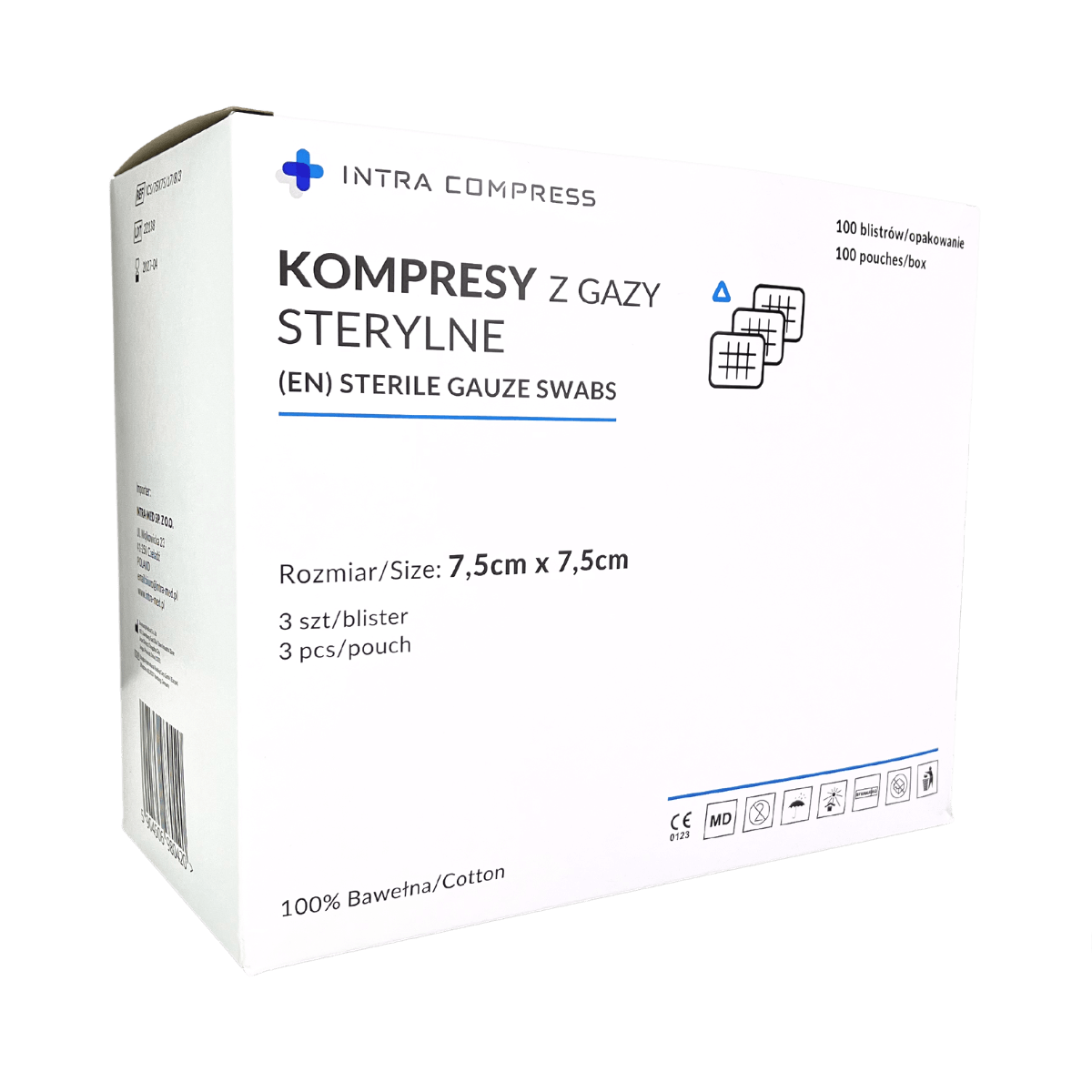 Jałowy kompres z gazy 7,5x7,5cm 17N 8W 3szt. IntraMED op.zbiorcze