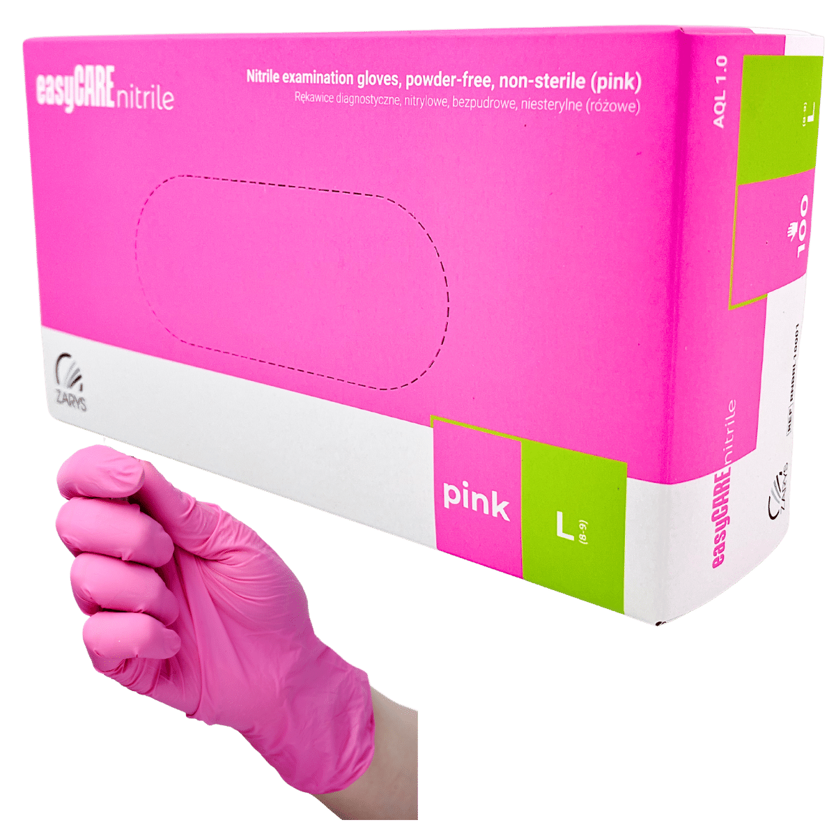 Rękawiczki nitrylowe bezpudrowe RÓŻOWE 100szt. easyCARE pink L Zarys