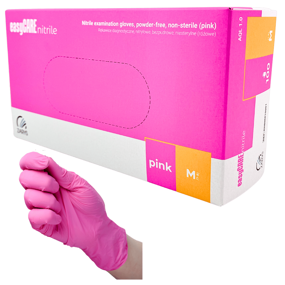 Rękawiczki nitrylowe bezpudrowe RÓŻOWE 100szt. easyCARE pink M Zarys