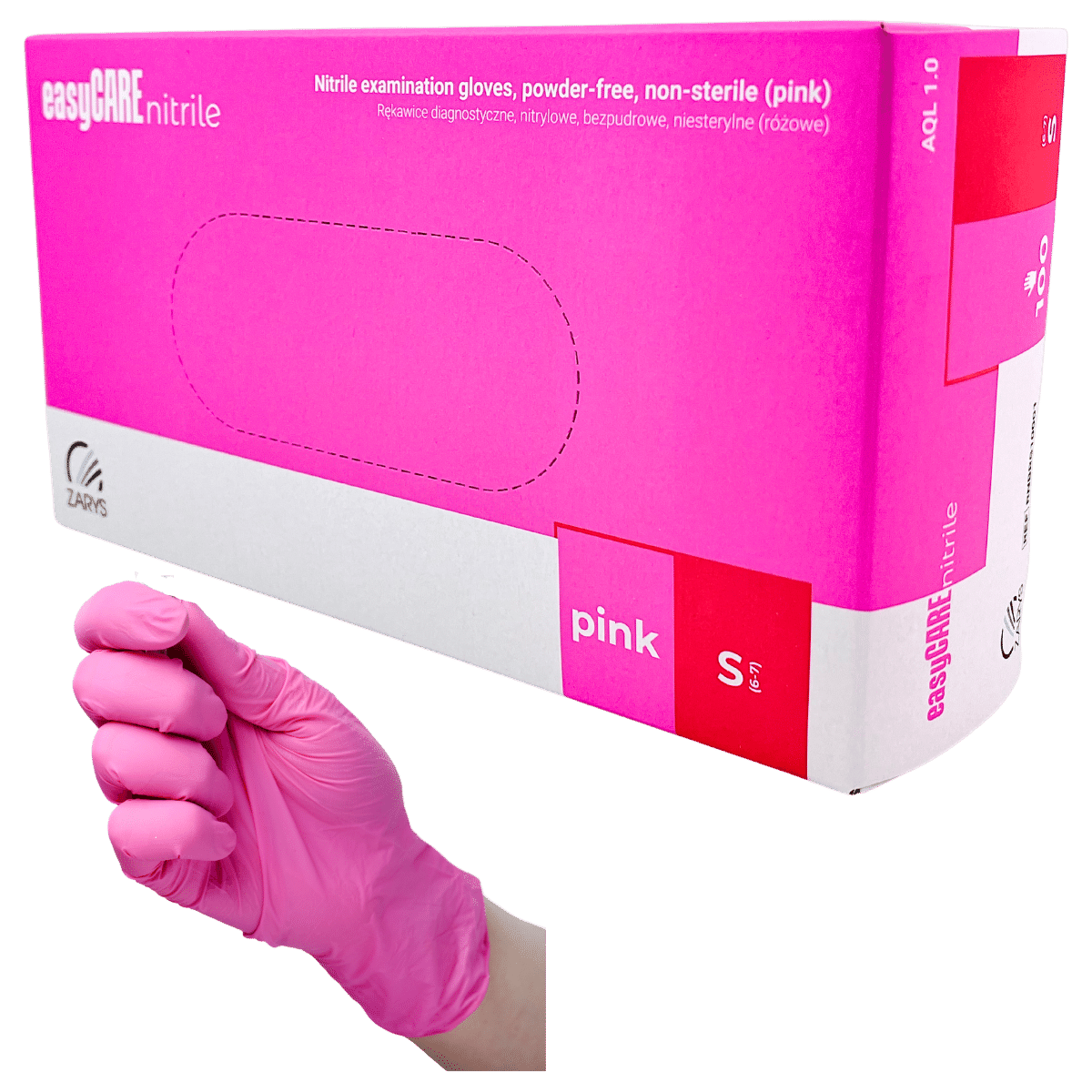 Rękawiczki nitrylowe bezpudrowe RÓŻOWE 100szt. easyCARE pink S Zarys