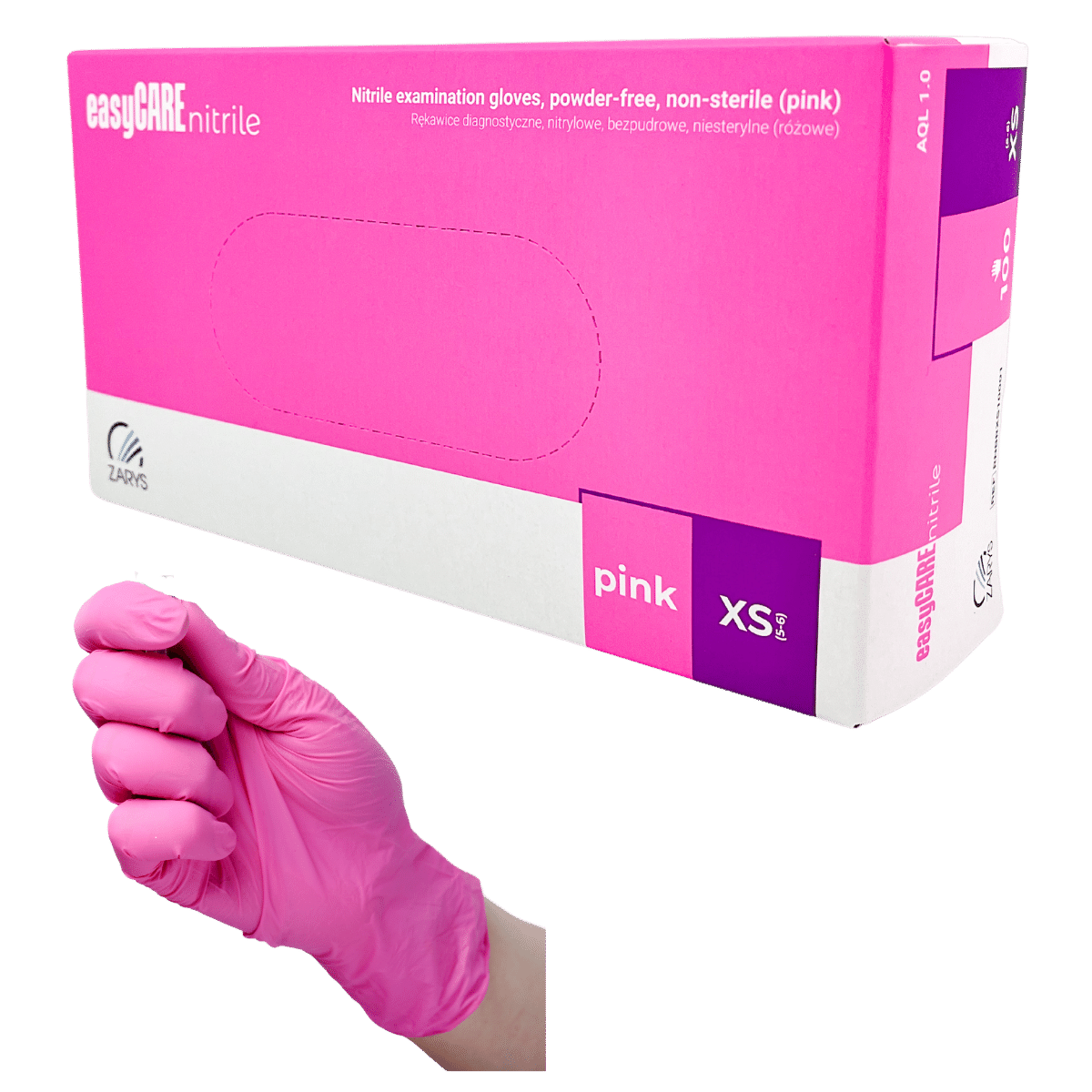 Rękawiczki nitrylowe bezpudrowe RÓŻOWE 100szt. easyCARE pink XS Zarys